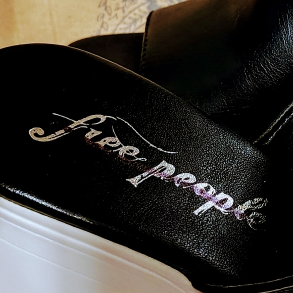 Free People Zoe Platform Leather Slide Sandal Size 9 Black & White - Picture 4 of 9